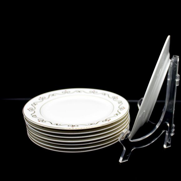 Vintage Pier 1 Salad Dessert Plates Set White Gold Scroll Red Ornaments Design - Picture 6 of 8